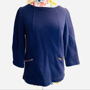 Boden Navy Top with Front Zipper Details